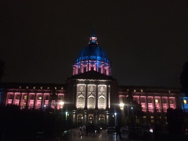 San Francisco City Hall Exterior Night Lighting - Blue Pink White - Transgender