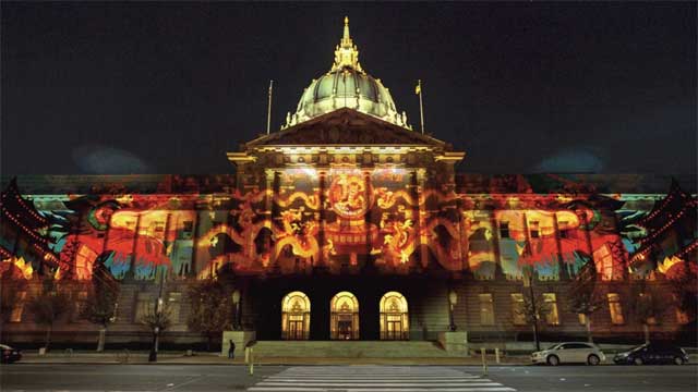 San Francisco City Hall Exterior Night Lighting - Centennial Celebration