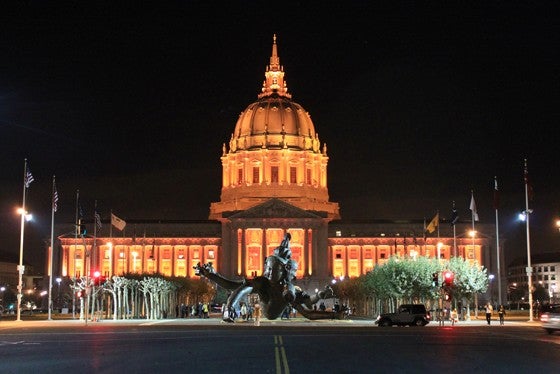 San Francisco City Hall Exterior Lighting - Orange - Go Giants!