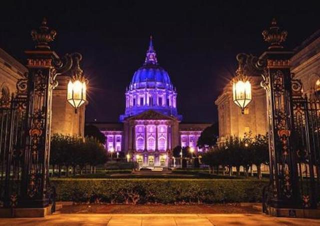 San Francisco City Hall Exterior Night Lighting - Purple - Anti Violence