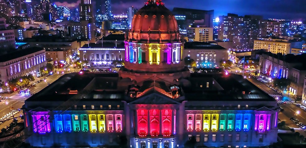 San Francisco City Hall Exterior Night Lighting - Rainbow - Gay Pride