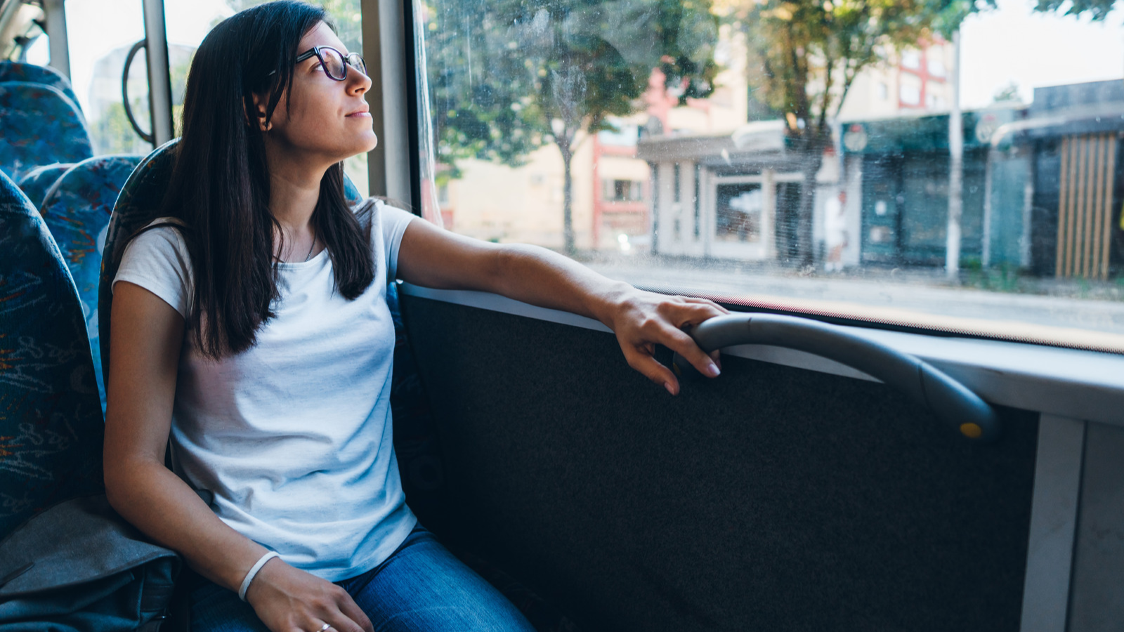 woman riding bus