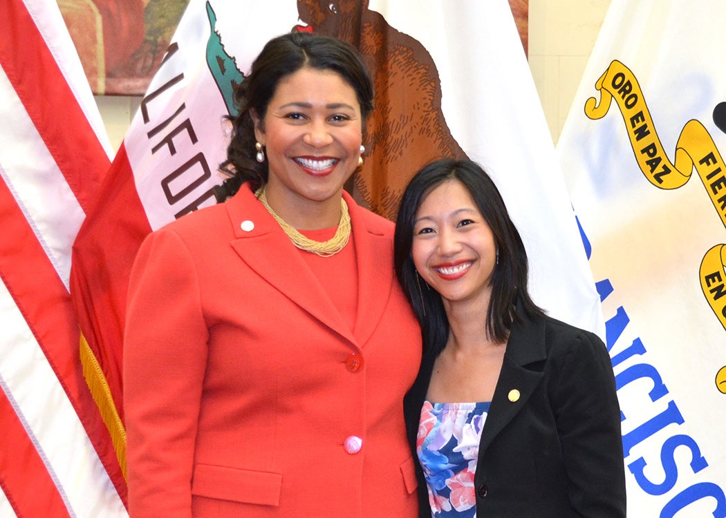 Mayor London Breed standing with Tiffany Yu