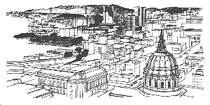 drawing of architecturally unique buildings